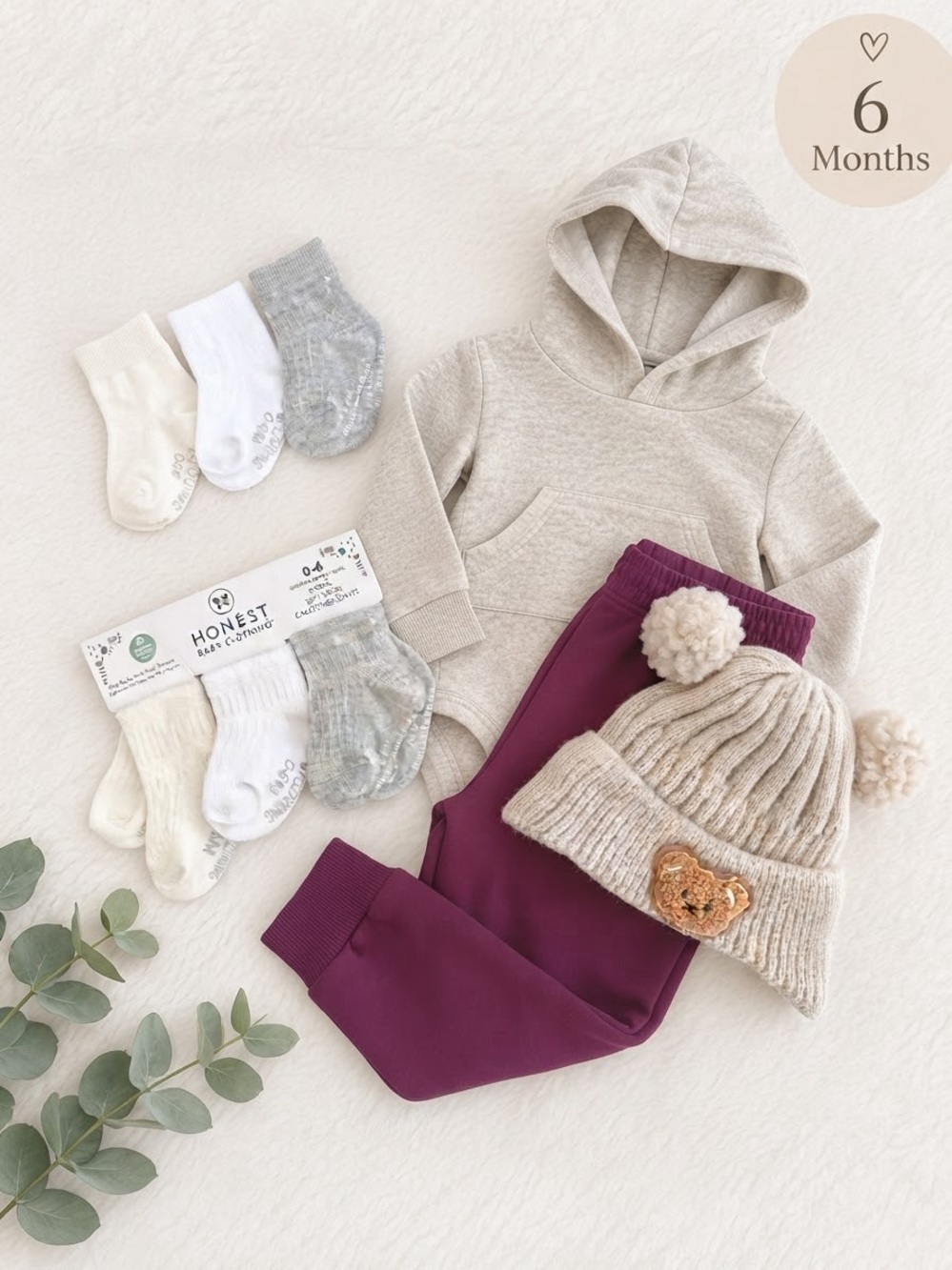 Baby 6M Clothing Bundle Hurley Joggers Bodysuits Honest Socks Bear Hat